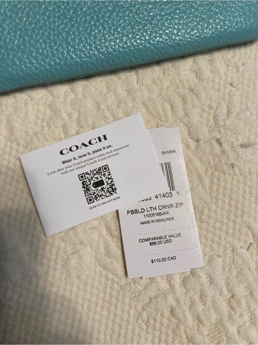 Coach Turquoise Pebbled Leather Wristlet Card Holder